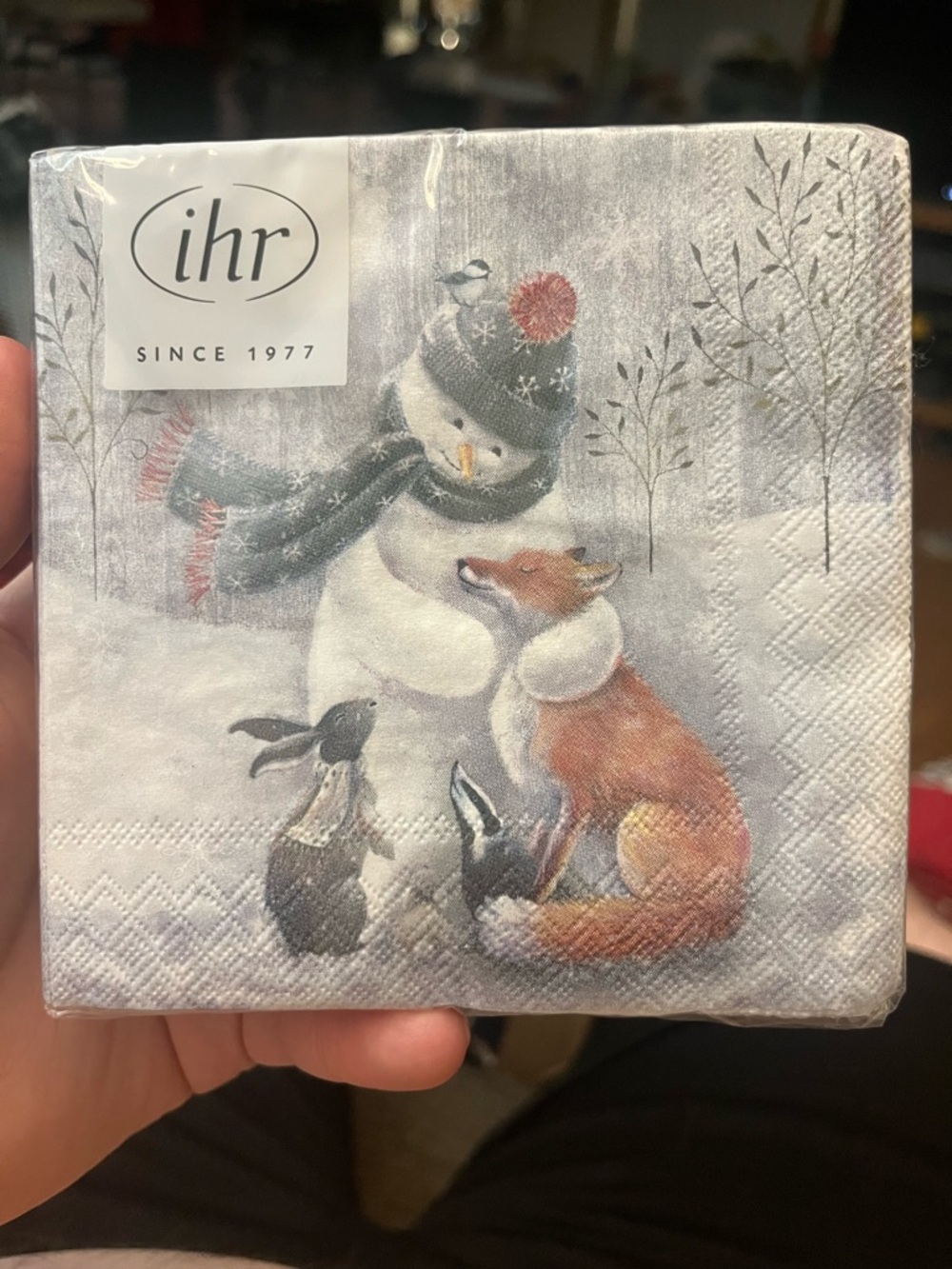 IHR Winter Snowman & Fox Paper Napkins - White, Gray, Orange 20ct